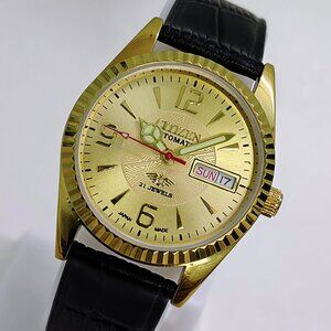 Japanese Vintage CITIZEN Automatic 21-Jewels D&D Men's Gold Dial Wristwatch